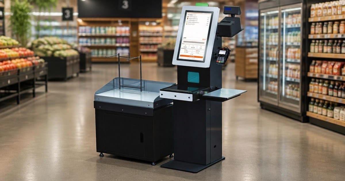 Terminal de self checkout Ganso em um supermercado